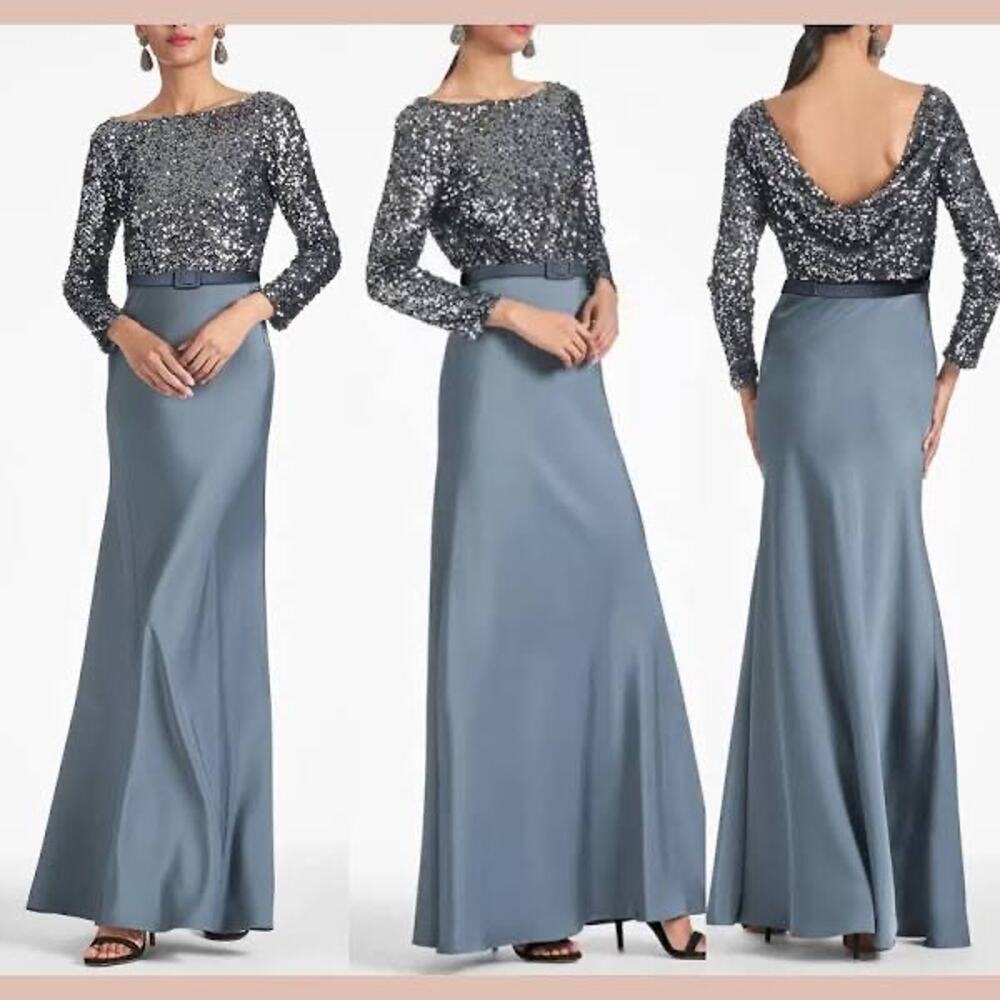 Sachin + Babi‎ NWT Colette Belted Sequin & Satin Dress In Gunmetal Sz:2 Ret$950.